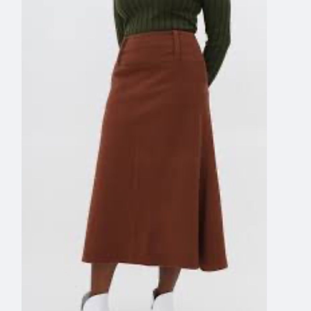 Renaissance Brown A-Line Skirt Midi Length Wool Straight Silhouette